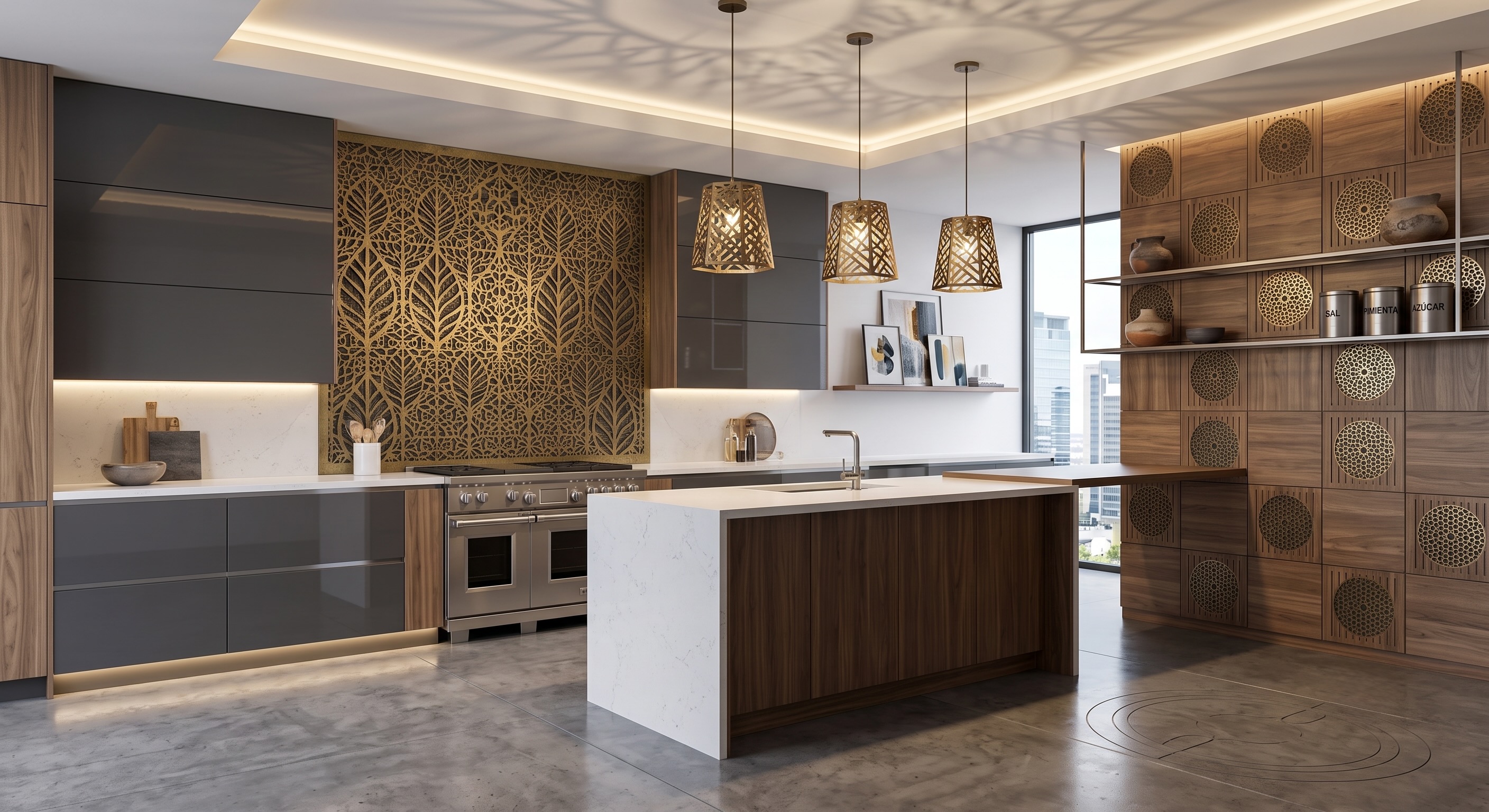 Diseño de interiores con piezas de corte láser para cocina