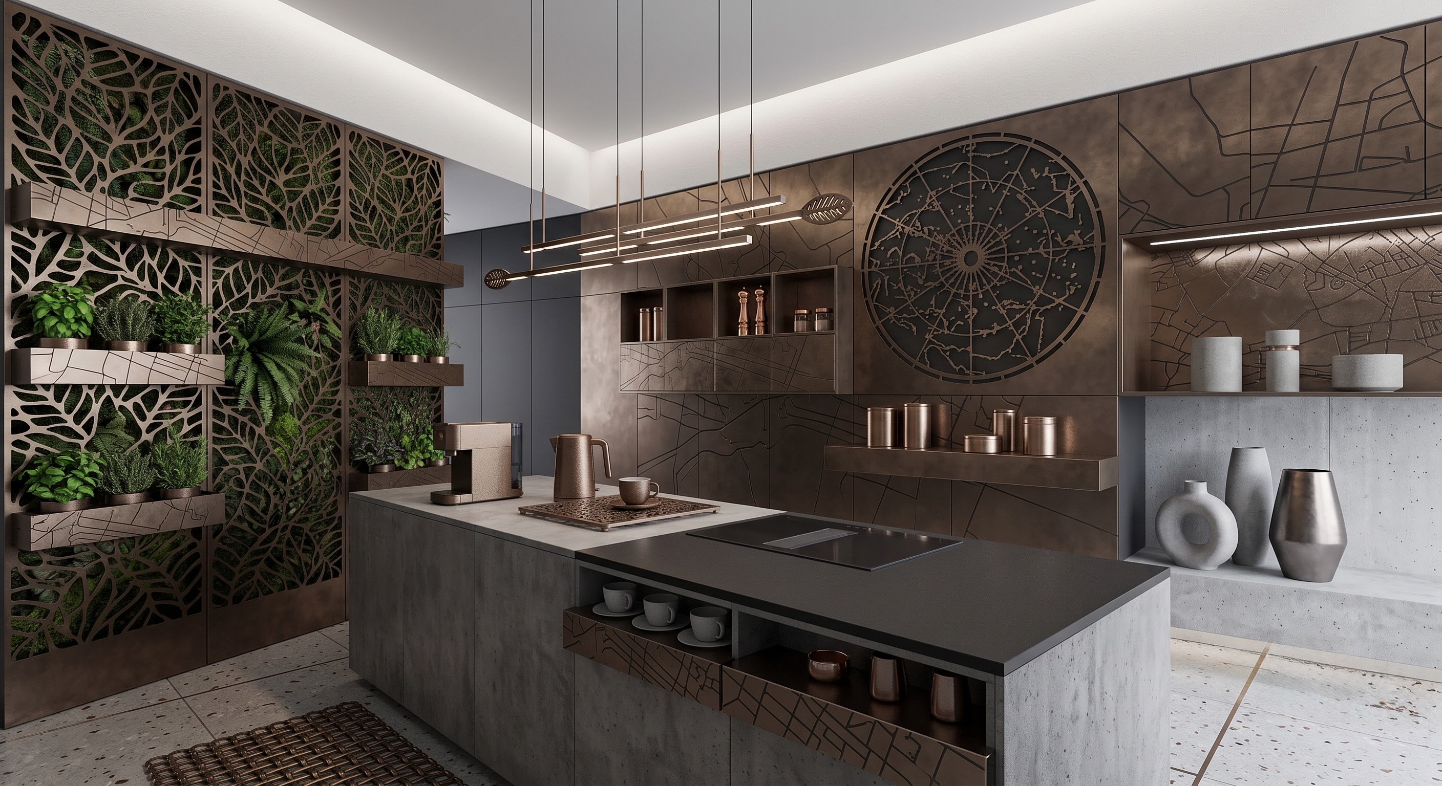 Panel metálico decorativo como salpicadero en cocina