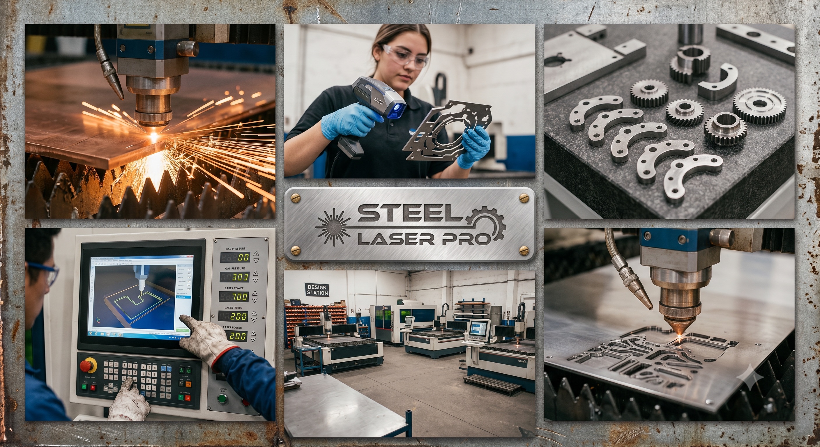 Interior del taller de Steel Laser Pro Design con máquina de corte láser